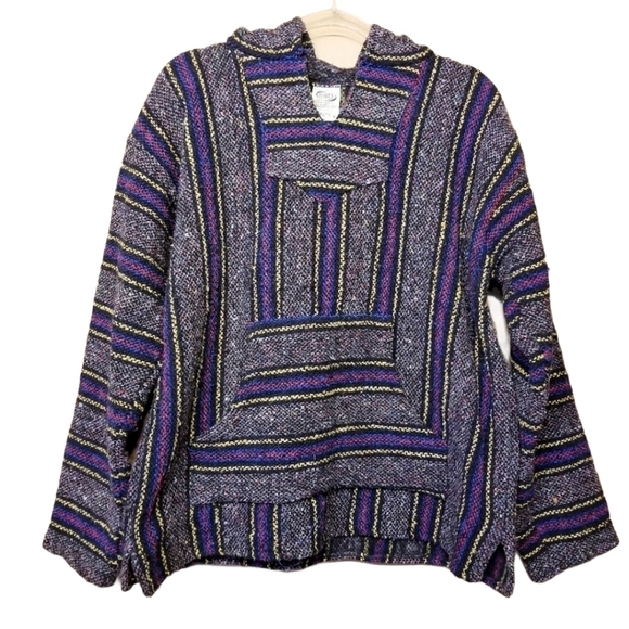 Frank's Textiles | Women's Gray Striped Burlap Pullover Hoodie (Size Large) - Picture 1 of 8